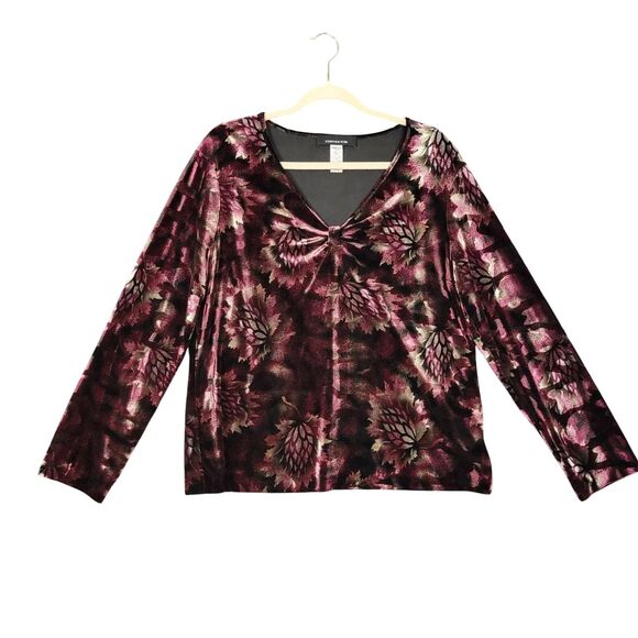 JONES NEW YORK Pink Dark Floral Velvet Ruched Whimsigoth Romantic Top SIZE XL - Picture 1 of 10